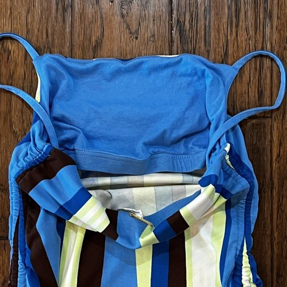 Fabletics Live-In Spaghetti Strap Dress Size Medium Wavy Stripe Blue Midi Fitted - Picture 13 of 15